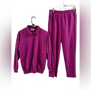 Purple vintage floral long sleeve track sweat suit set